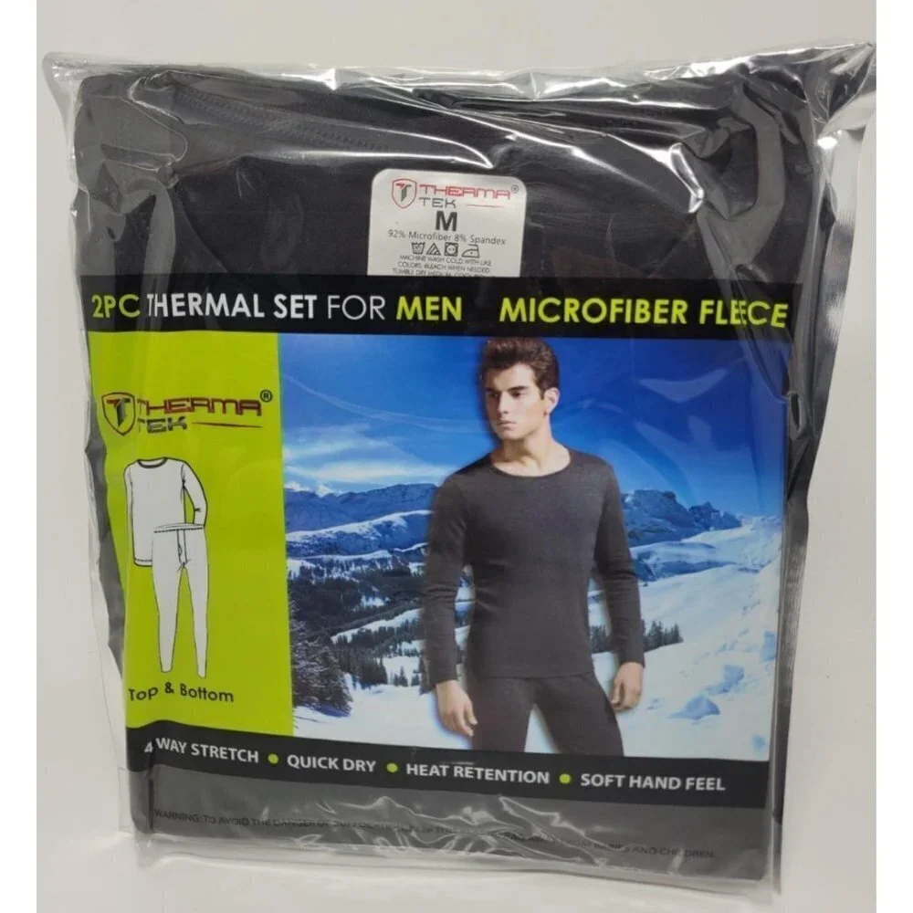 Men Long Johns Thermal Winter Microfiber Fleece Lined Warm Base Layer Top Pants
